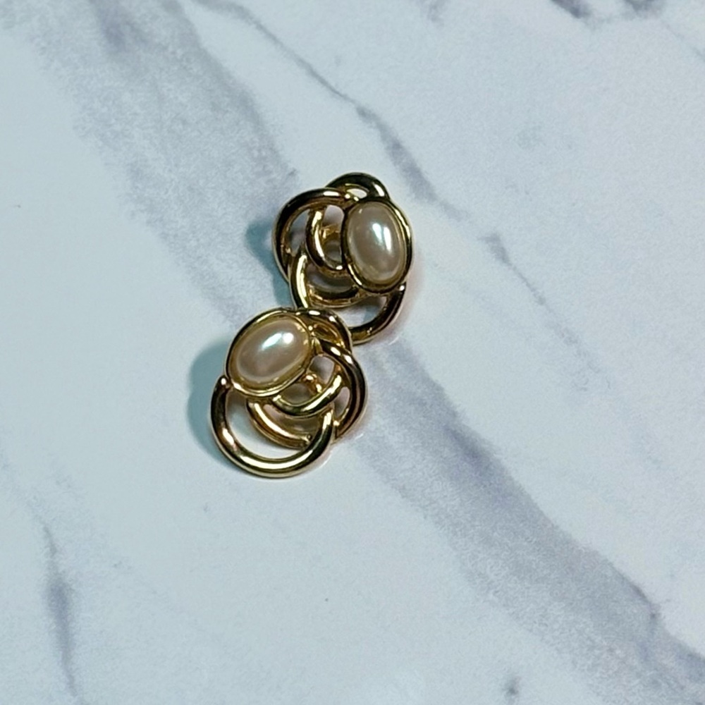 Vintage Gold and Faux Pearl Knotted Earrings